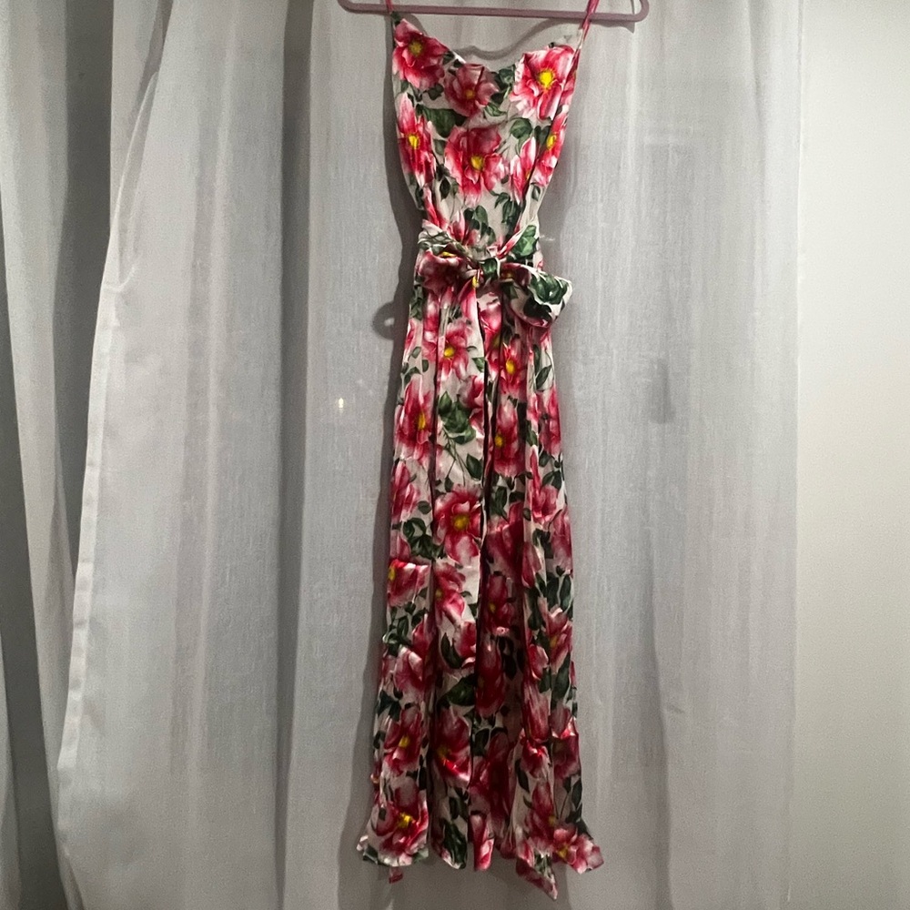 Alice + Olivia Pink Floral Maxi Dress with Green Leaves
